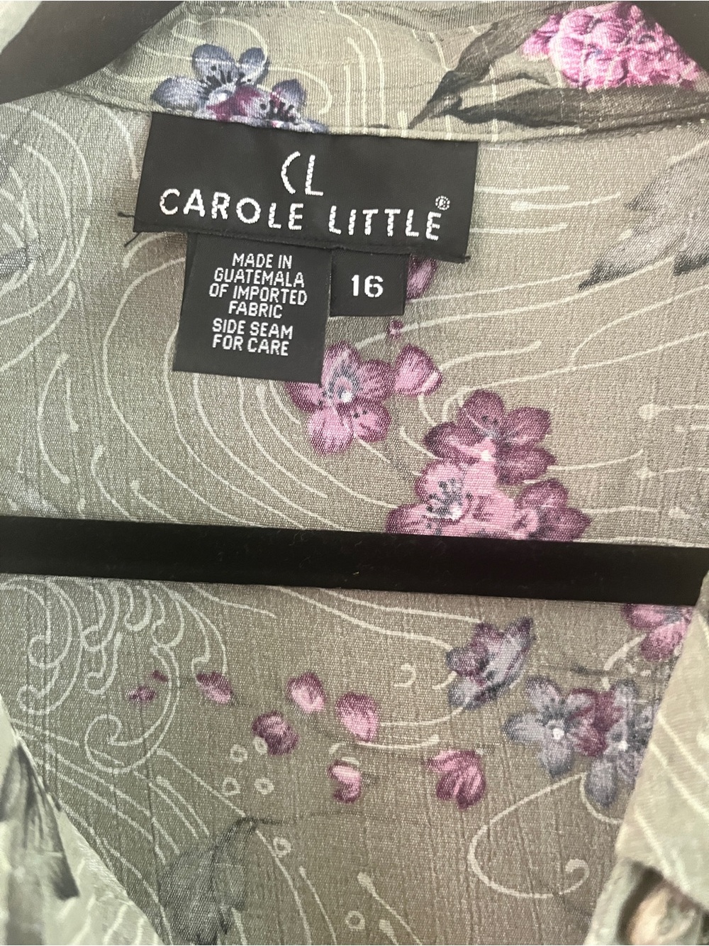 Carole Little Olive Green Floral Ruffle-Front Button Down Blouse - Picture 2 of 6